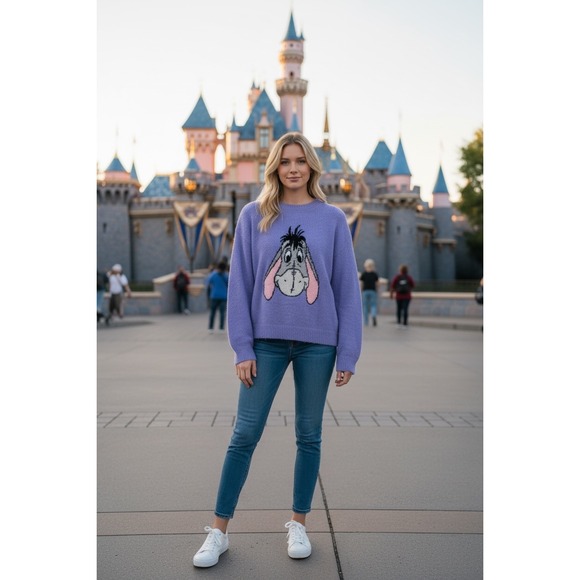 Disney Sweaters - Disney Eeyore Sweater Small Purple Knit Winnie the Pooh Character Pullover